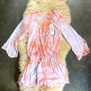 Brand NEW. Cute & sexy beach romper by Beach Bunny. In peach tie-die pattern.